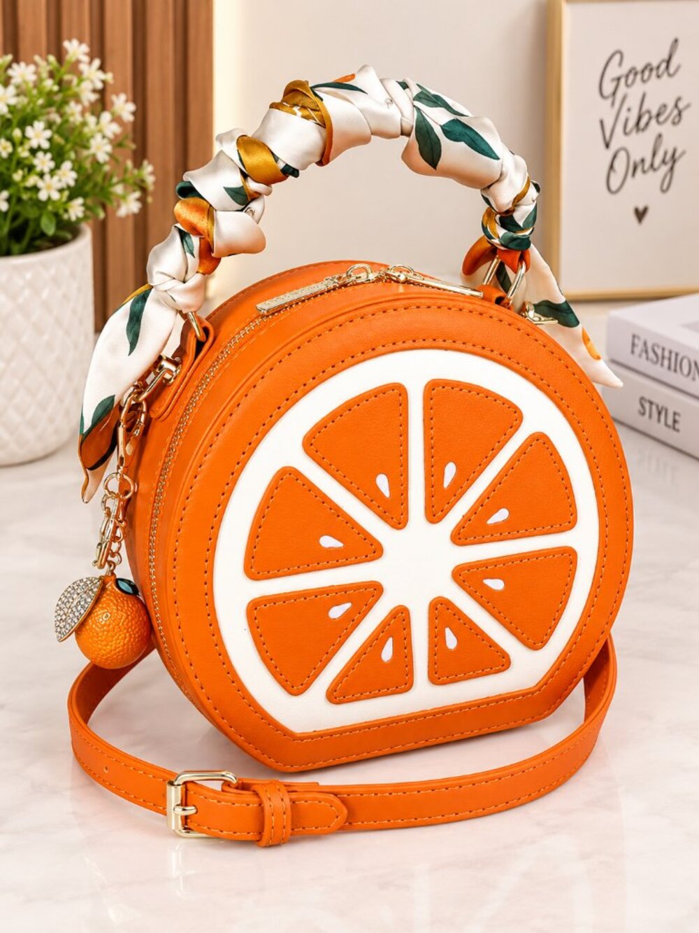 Lemon Purse Cute Fruit Shaped Bag with Charm Scarf 3Pcs Shoulder Handbag